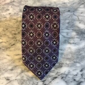 Jos A Bank Signature Collection Purple Geometric Silk Necktie 3.5 Inch Width